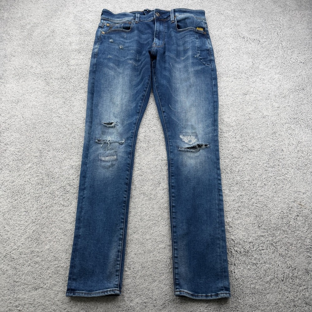 G-Star Raw Jeans Men 32x30 Blue 4101 Lancet Skinny Distressed Zip Fly Stretch